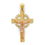 14K Tri Color Gold Crucifix Cross Pendant