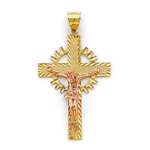 14K Tri Color Gold Crucifix Cross Pendant