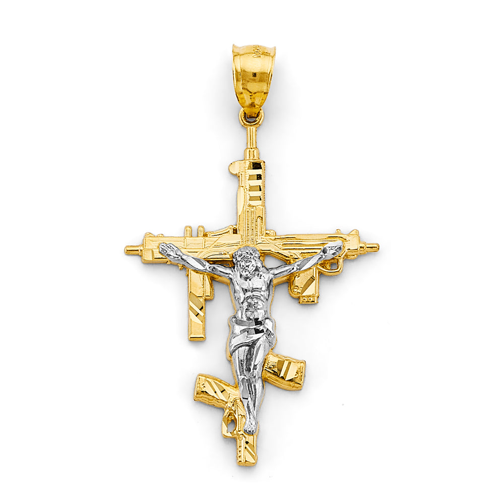 14K Two Tone Gold 35mm Crucifix Cross Pendant