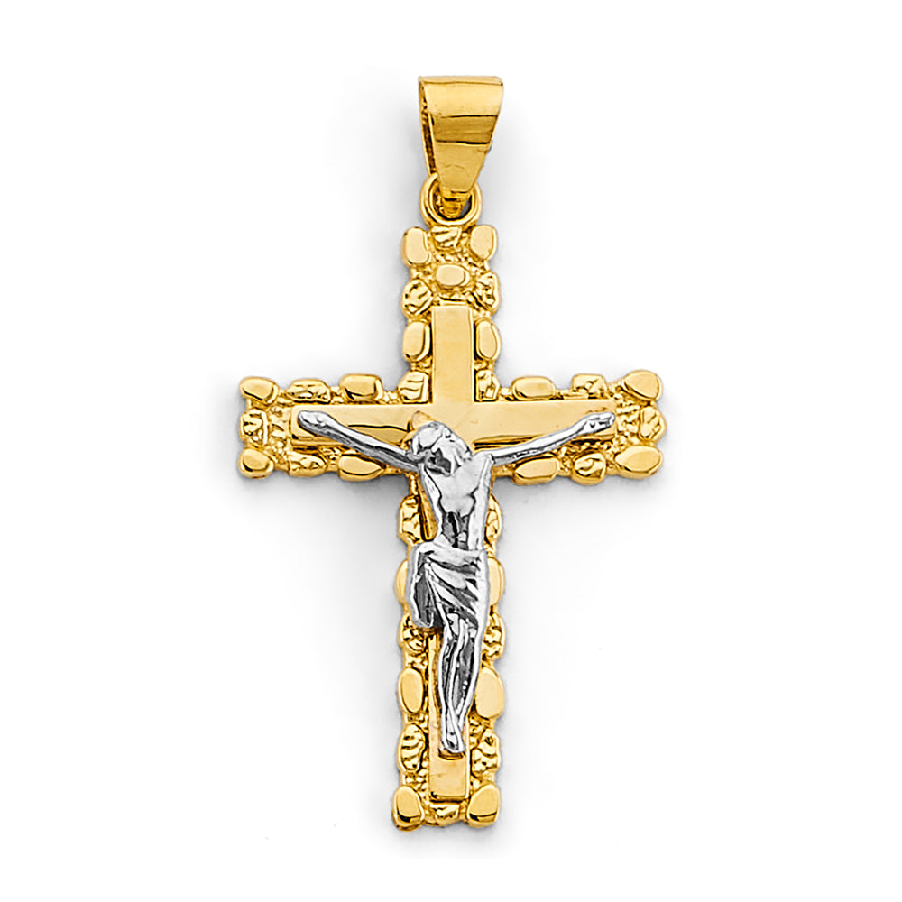 14K Two Tone Gold 20mm Crucifix Cross Pendant