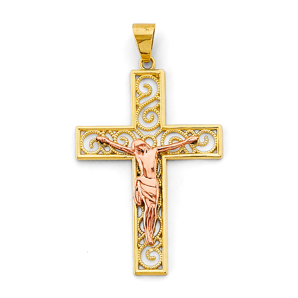 14K Two Tone Gold Celtic Crucifix Cross Pendant