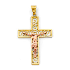 14K Two Tone Gold Celtic Crucifix Cross Pendant