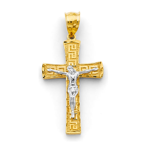 14K Two Tone Gold Greek Crucifix Cross Pendant