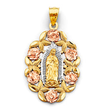 Load image into Gallery viewer, 14K Tri Color Gold Flower Guadalupe Pendant