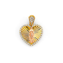 Load image into Gallery viewer, 14K Tri Color Gold CZ Heart Guadalupe Pendant