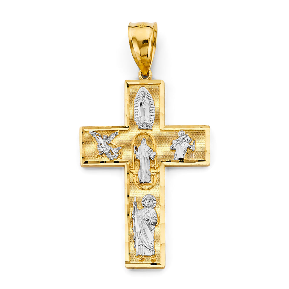 14K Two Tone Gold Religious Cross Pendant