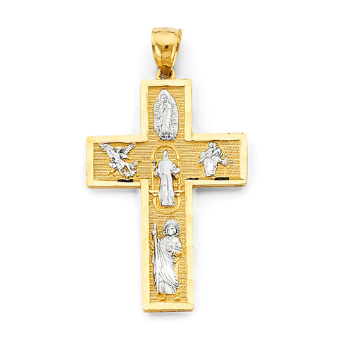 14K Two Tone Gold 25mm Religious Cross Pendant