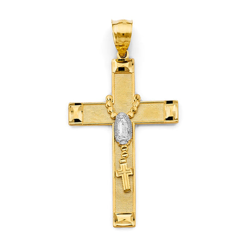 14K Two Tone Gold 35mm Religious Cross Pendant