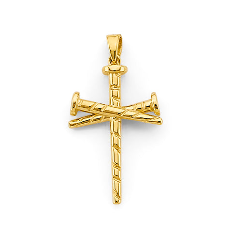 14K Yellow Gold Nail Cross Pendant