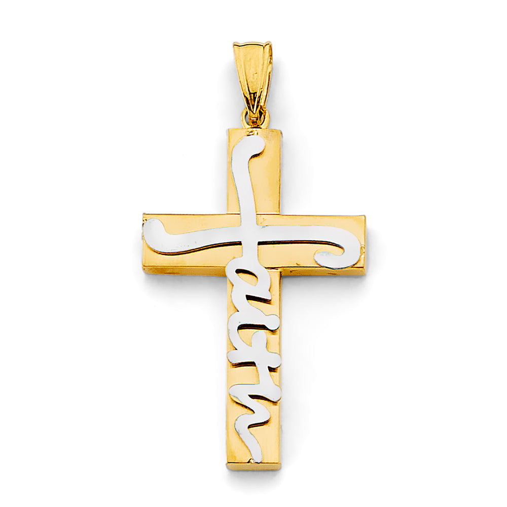 14K Two Tone Gold Faith Cross Pendant