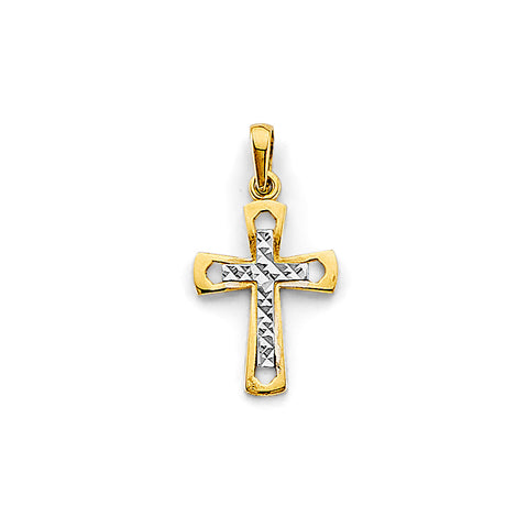 14K Two Tone Gold 10mm Small Cross Pendant