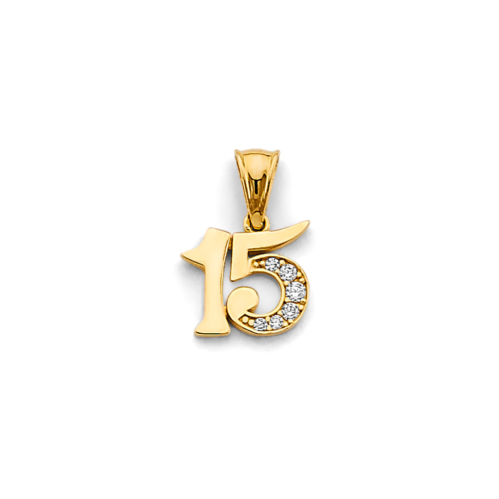 14K Yellow Gold CZ 15 Years Pendant