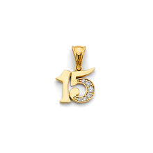 Load image into Gallery viewer, 14K Yellow Gold CZ 15 Years Pendant