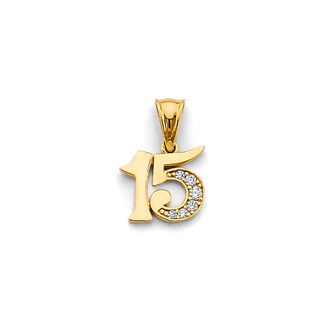 14K Yellow Gold CZ 15 Years Pendant