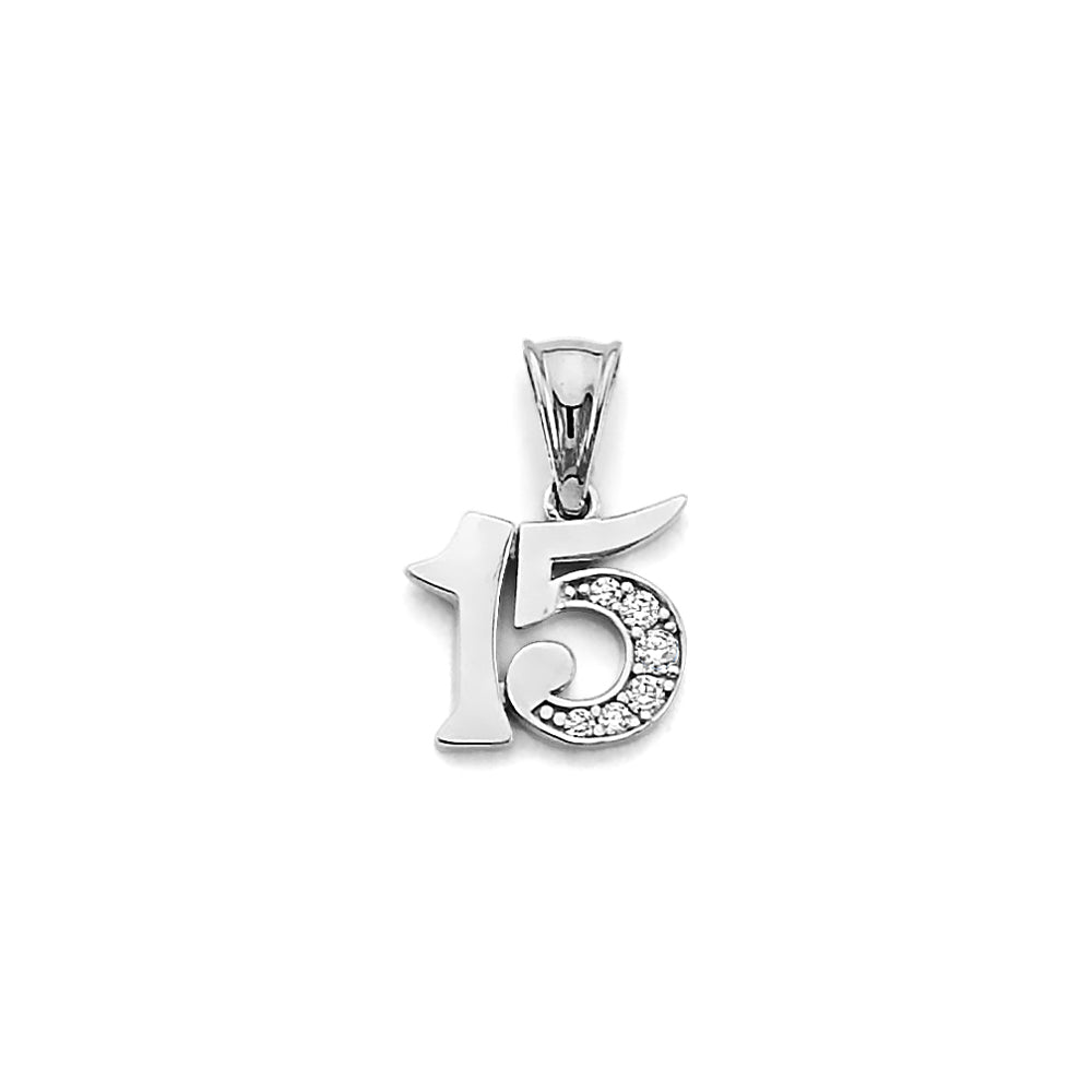 14K White Gold CZ 15 Years Pendant