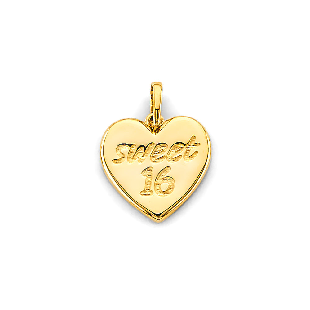 14K Yellow Gold Heart Sweet 16 Years Pendant