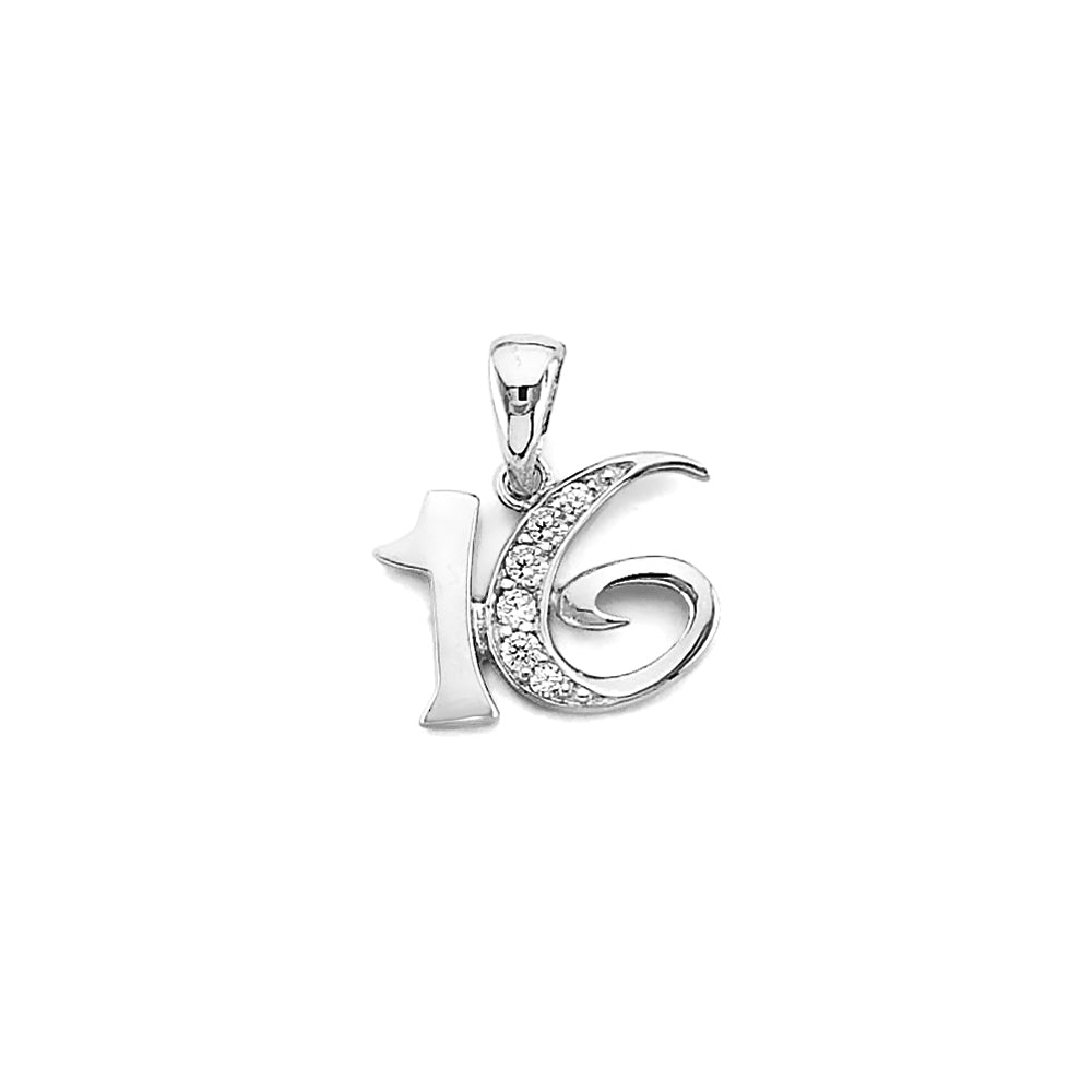 14K White Gold CZ 16 Years Pendant