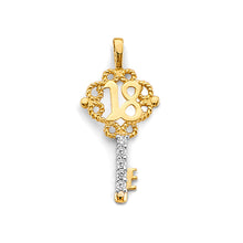 Load image into Gallery viewer, 14K Two Tone Gold CZ Key 18 Years Pendant