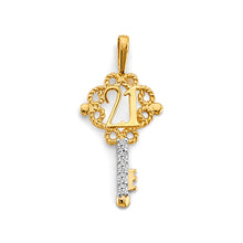 Load image into Gallery viewer, 14K Two Tone Gold CZ Key 21 Years Pendant