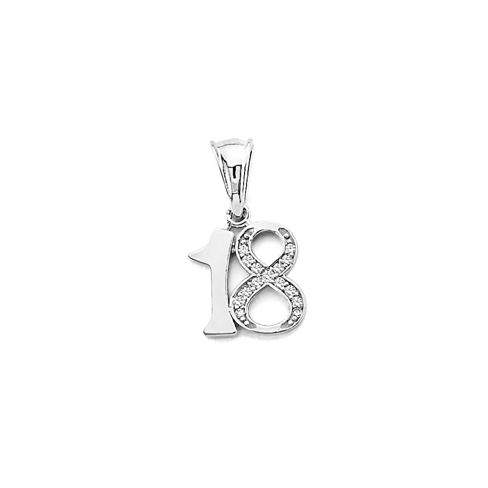 14K White Gold CZ 18 Years Pendant