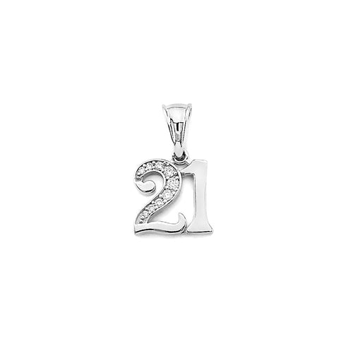 14K White Gold CZ 21 Years Pendant