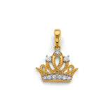 14K Two Tone Gold CZ Crown Pendant