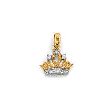 Load image into Gallery viewer, 14K Two Tone Gold CZ Small Crown Pendant