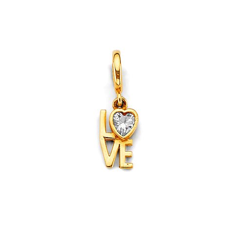 14K Yellow Gold CZ Love Charm For Mix And Match Bracelet