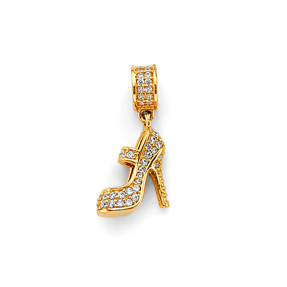 14K Yellow Gold CZ Shoe Charm For Mix And Match Bracelet