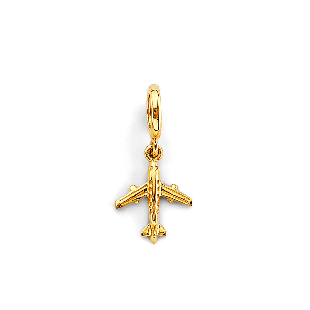 14K Yellow Gold Airplane Charm For Mix And Match Bracelet