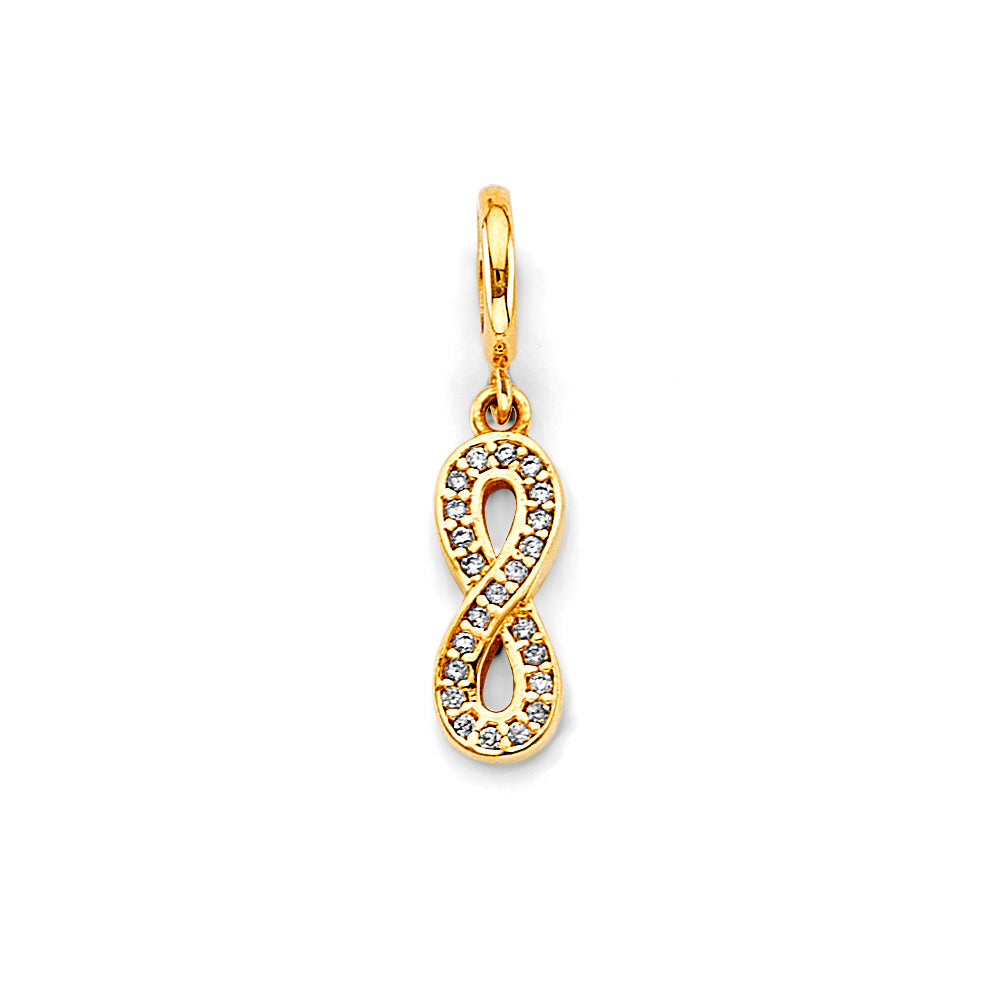 14K Yellow Gold CZ Infinity Charm For Mix And Match Bracelet