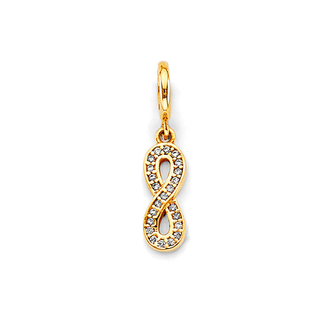 14K Yellow Gold CZ Infinity Charm For Mix And Match Bracelet