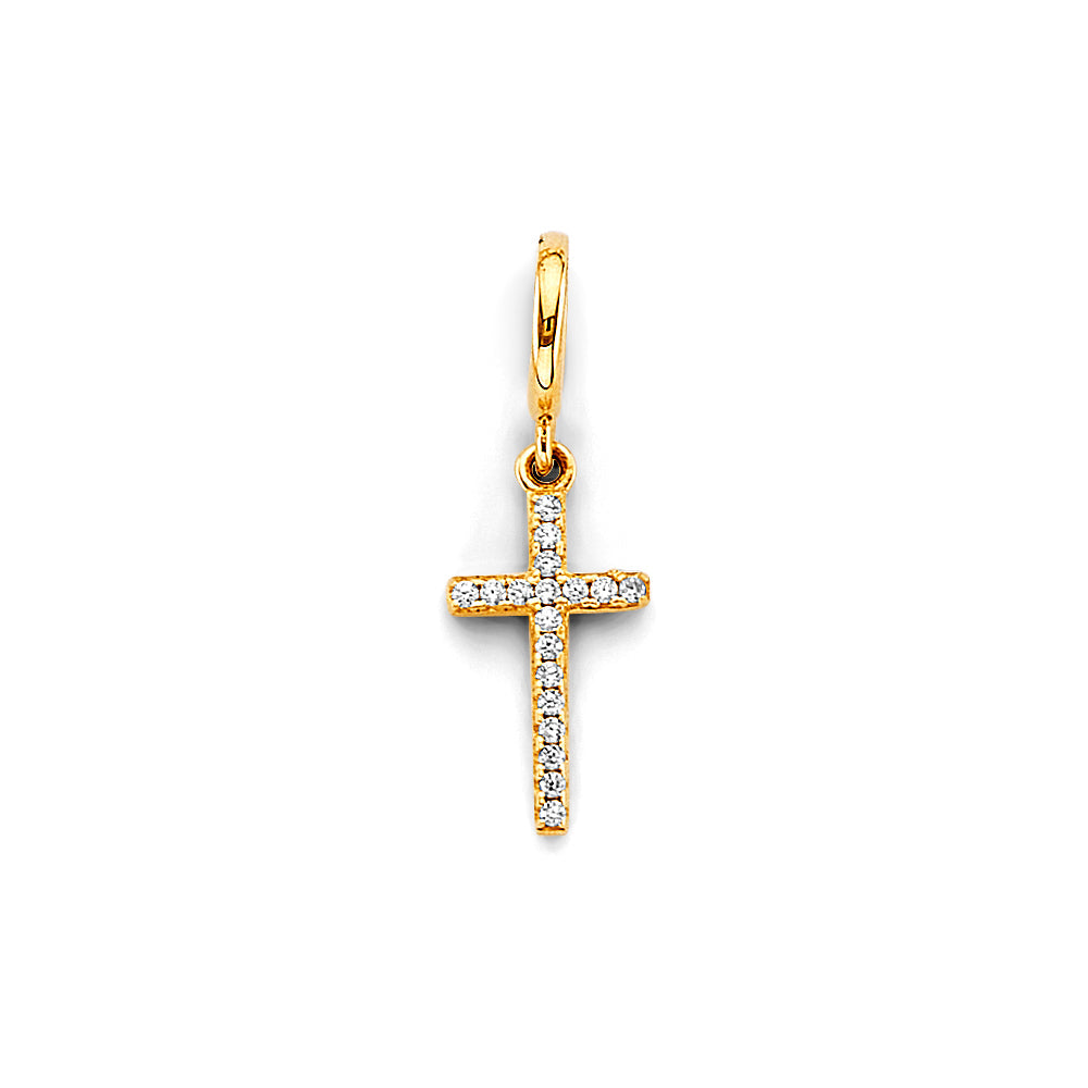 14K Yellow Gold CZ Cross Charm For Mix And Match Bracelet