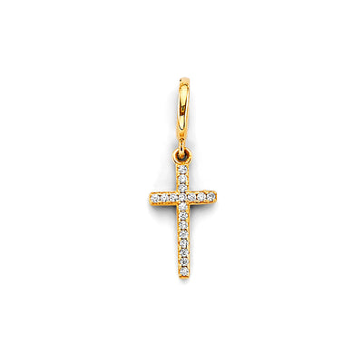 14K Yellow Gold CZ Cross Charm For Mix And Match Bracelet
