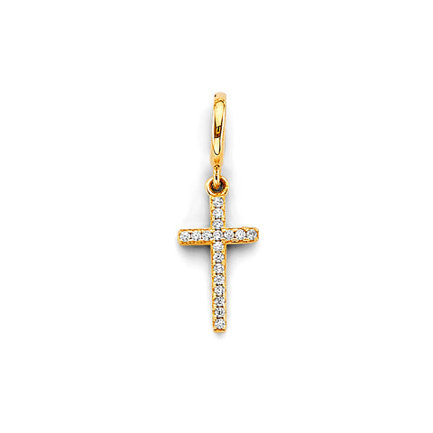 14K Yellow Gold CZ Cross Charm For Mix And Match Bracelet