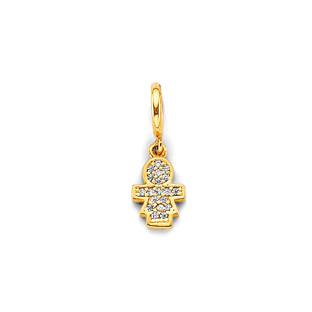 14K Two Tone Gold CZ Girl Charm For Mix And Match Bracelet