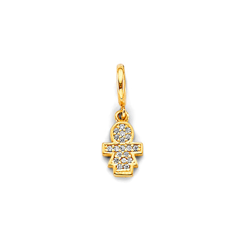 14K Two Tone Gold CZ Girl Charm For Mix And Match Bracelet