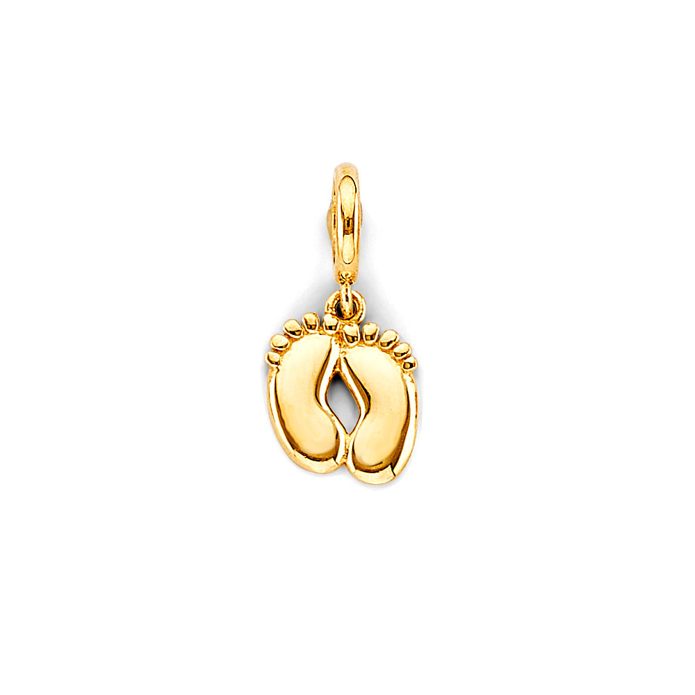 14K Yellow Gold Footprints Charm For Mix And Match Bracelet