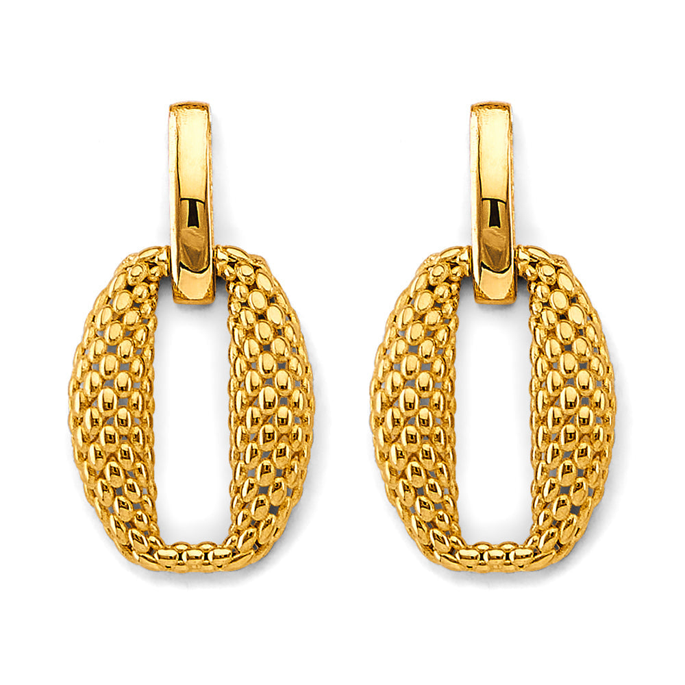 14K Yellow Gold Rectangle Fancy Mesh Design Earrings