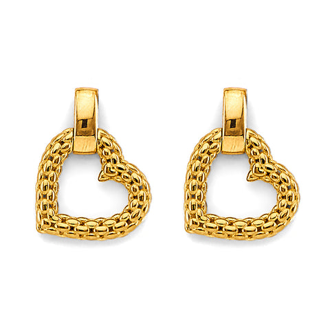 14K Yellow Gold Fancy Heart Mesh Design Earrings