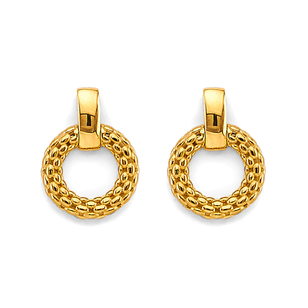 14K Yellow Gold Fancy Round Mesh Design Earrings