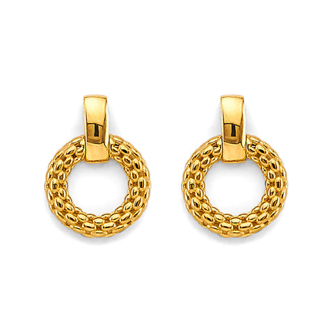 14K Yellow Gold Fancy Round Mesh Design Earrings