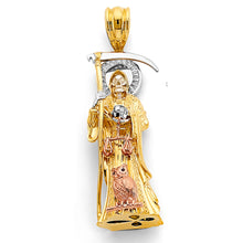 Load image into Gallery viewer, 14K Tri Color Gold 20mm CZ Santa Muerte 3D Pendant