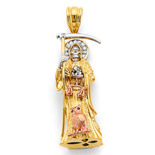 Load image into Gallery viewer, 14K Tri Color Gold 15mm CZ Santa Muerte 3D Pendant