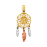 14K Tri Color Gold Dream Catcher Pendant