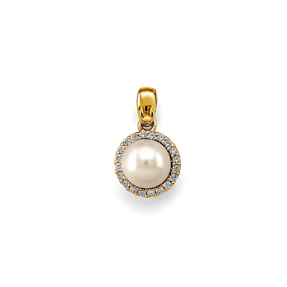 14K Two Tone Gold CZ Pearl Pendant/Set