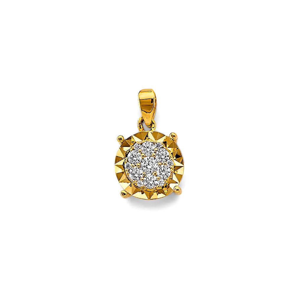 14K Yellow Gold CZ Cluster Pendant/Set