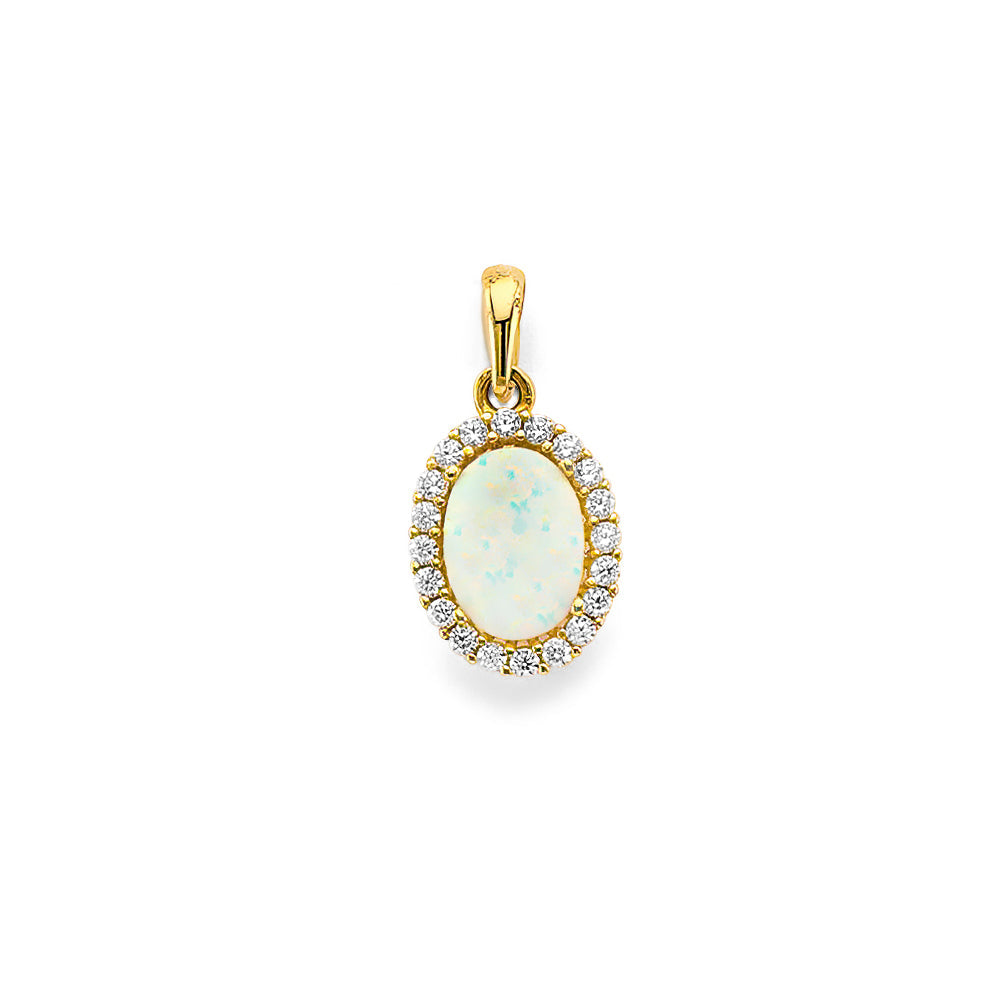 14K Yellow Gold Oval CZ Opal Pendant/Set