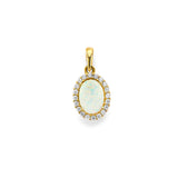 14K Yellow Gold Oval CZ Opal Pendant/Set