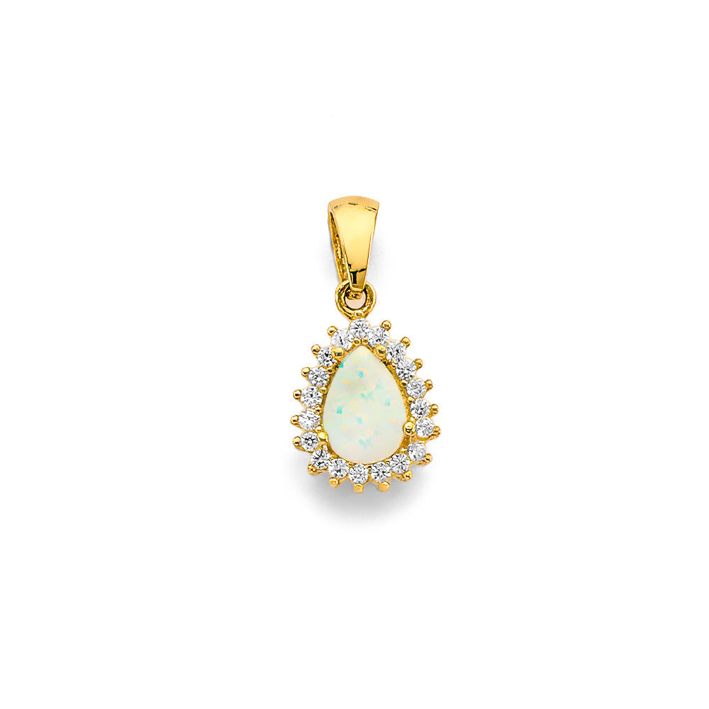 14K Yellow Gold Drop CZ Opal Pendant